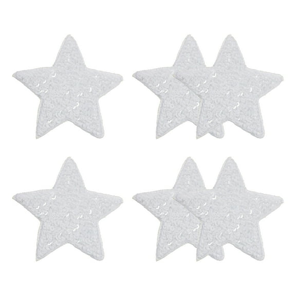 Uxcell Sequin Star Iron on Patches, 2.6"x2.6" Embroidered Sew Sequin Glitter Patch Appliques, 6 Pack White
