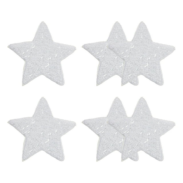 Parches de Lentejuelas en Forma de Estrella Uxcell, 2.6"x2.6" Parches de Lentejuelas Bordados, 6 Paquete Blanco