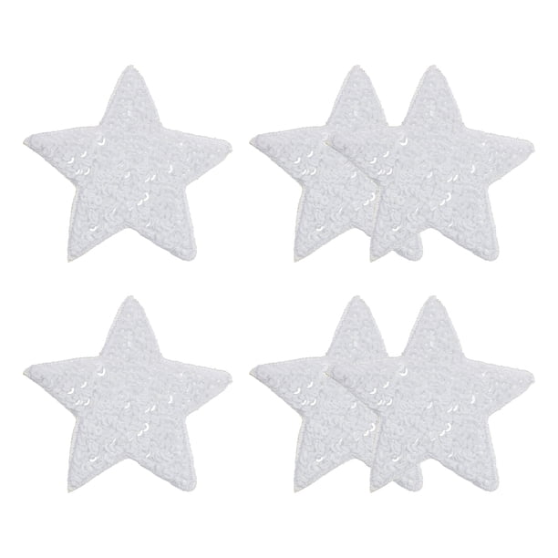 Parches de Lentejuelas en Forma de Estrella Uxcell, 2.6"x2.6" Parches de Lentejuelas Bordados, 6 Paquete Blanco