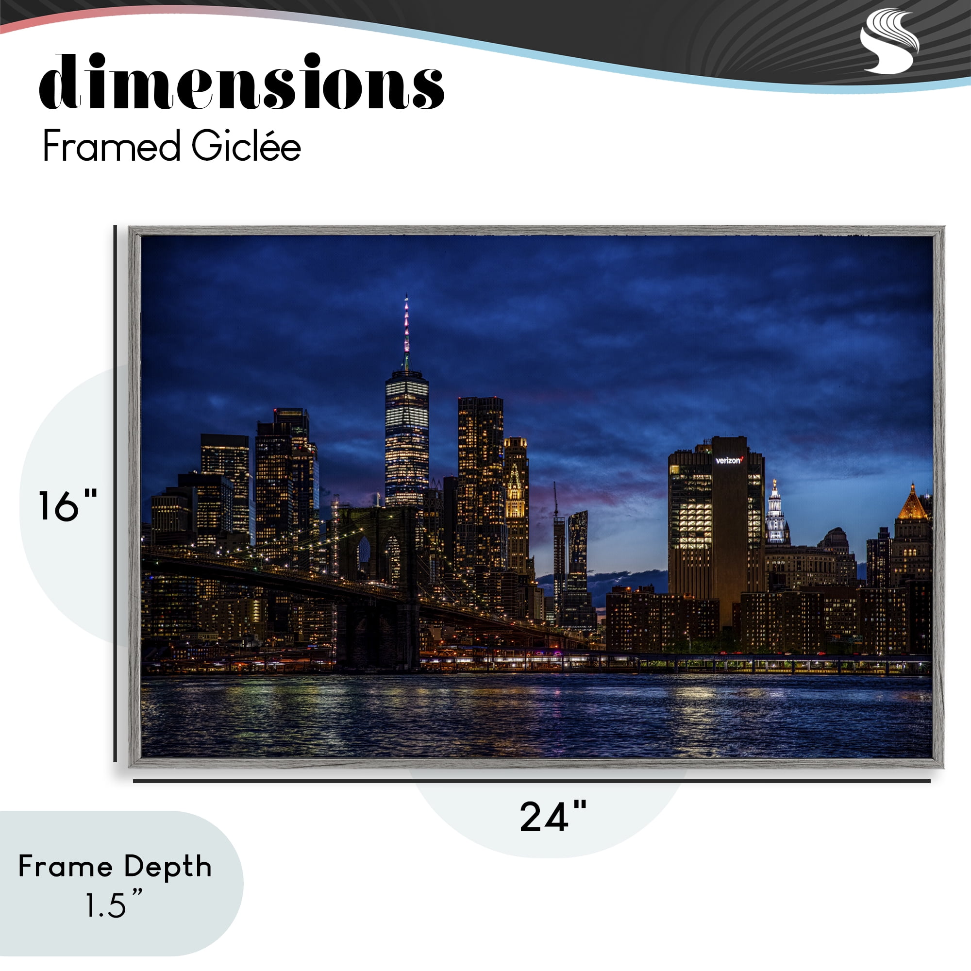 Stupell Industries Brooklyn Bridge at Night Gray Framed Giclee Art, design by Tim West