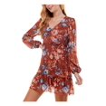 thumbnail image 3 of CITY STUDIO Robe Courte Ajustée + Évasée à Manches Longues à Volants Doublée à Boutons pour Femmes Marron Transparent Floral S, 3 of 4