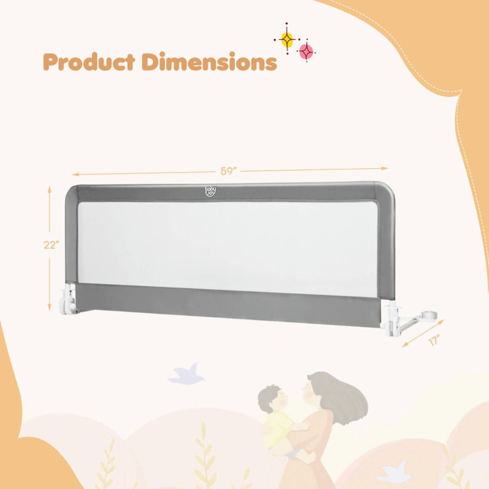 Spaco 59 Inch Folding Breathable Baby Bed Rail Guard with Safety Strap, Bed Rail, Versatile Bed Guardrail for Queen, King, Twin, and Bunk Size Beds, Gray