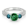 thumbnail image 2 of Gem Stone King 925 Sterling Silver Green Nano Emerald Blue Diamond and White Moissanite Engagement Ring for Women (1.84 Cttw, Gemstone May Birthstone, Round 7MM and 4MM, Size 8), 2 of 3