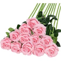 12PCS Artificial Silk Flowers Realistic Roses Bouquet Long Stem for Home Wedding Decoration Party (Black-1)