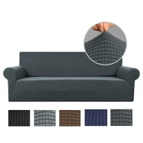 Stretch Sofa Slipcover 1-Piece Sofa Cover Furniture Protector Couch Soft with Elastic Bottom for Kids, Polyester Spandex Jacquard Fabric Small Checks with 1 Pillowcase(1 Seater, Dark Gray)