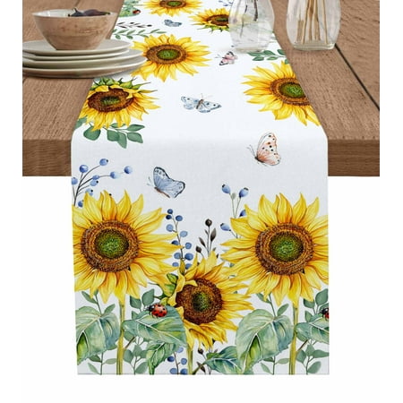 

Sunflower Table Runner Yellow Floral Summer Botanical Tablerunners 13 x 60 Inch Table Decorations Tabletop Scarf for Summer Gathering Holiday Farmhouse Kitchen Dining Decor