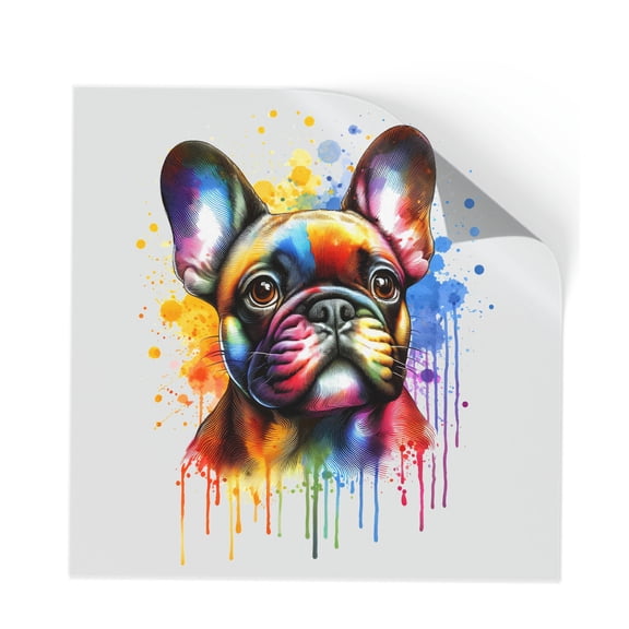 Watercolor Drip French Bulldog Pop Art Colorful Portrait Artwork Cutout Transfer Sticker Dog Lover Gifts Transparent Decal Art Decor - 01009