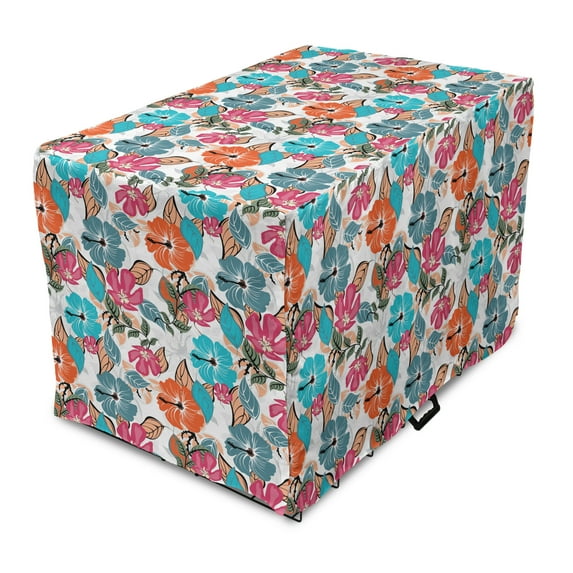 Exotic Dog Crate Cover, Tropical Lotus Water Lily Hibiscus Blooms and Leaves Paradise Buds Botany Print, Easy to Use Pet Kennel Cover Small Dogs Puppies Kittens, 7 Sizes, Multicolor, by Ambesonne