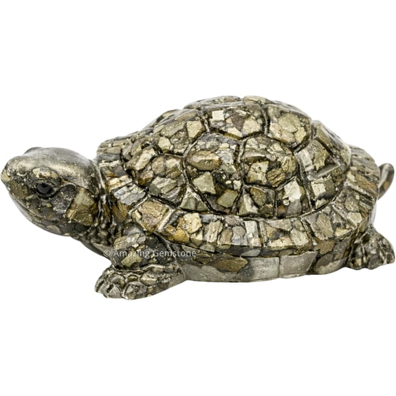 Natural Pyrite Turtle Figurine – Feng Shui Crystal Turtle for Home Decor, Prosperity, Good Luck & Positive Energy Display