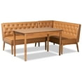 thumbnail image 2 of Baxton Studio Riordan Mid-Century Modern Tan Faux Leather Upholstered and Walnut Brown Finished Wood 3-Piece Dining Nook Set, 2 of 10