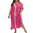 thumbnail image 1 of Birdeem Womens Contrasting Color Patchwork Deep V Short Sleeved Split Dress, 1 of 1