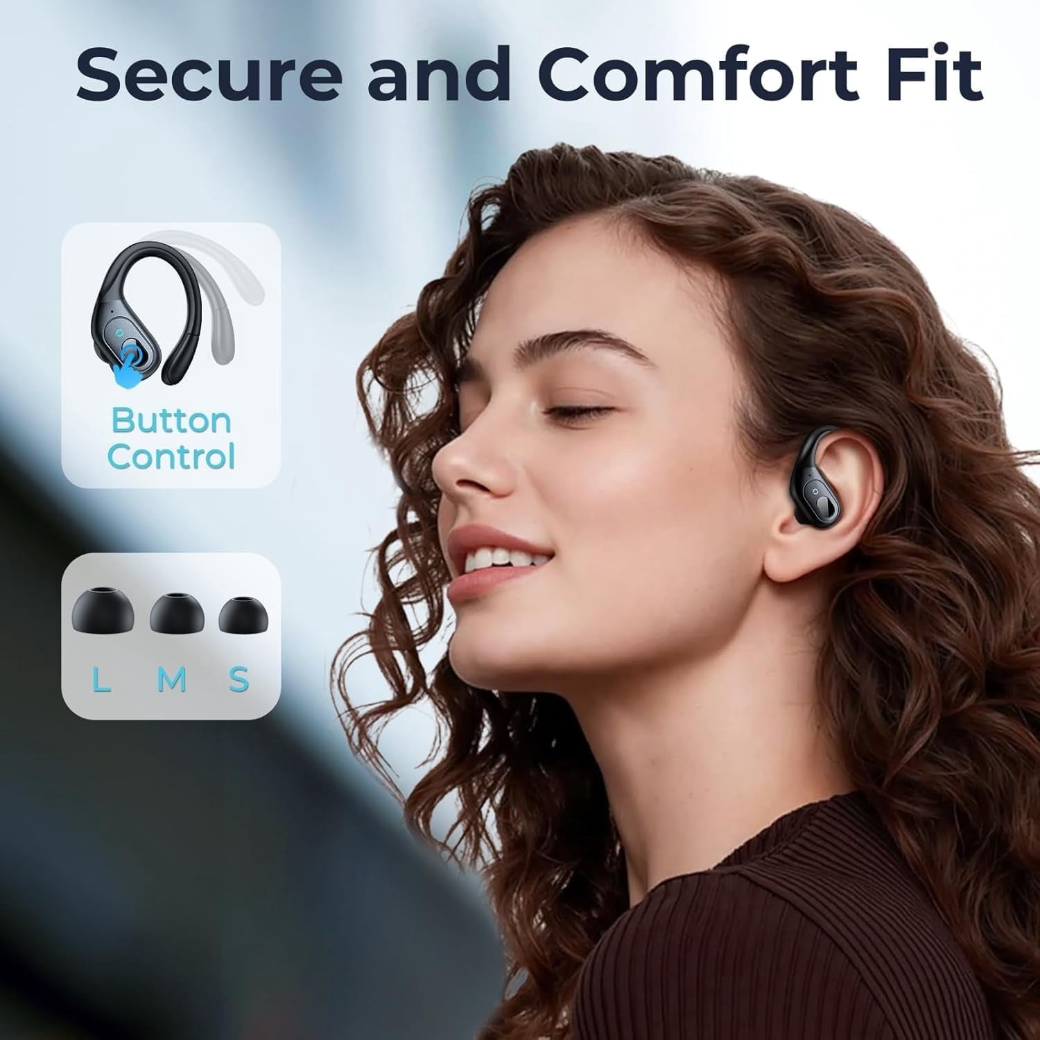 Active Noise Cancelling Earbuds Wireless Bluetooth 5.4 Headphones Ear Buds 90Hrs Playback Stereo Bass Earphones with Mic Over-Ear Hooks Headphones IPX7 Waterproof Headset for Work Sports Running Gym