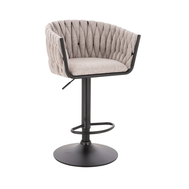 Banco para barra, en terciopelo diseño trensado, altura ajustable, giratorio, acolchonado, estructura negro mate, vanguardista, posapié SKU EL19522 BK GRIS LINEN