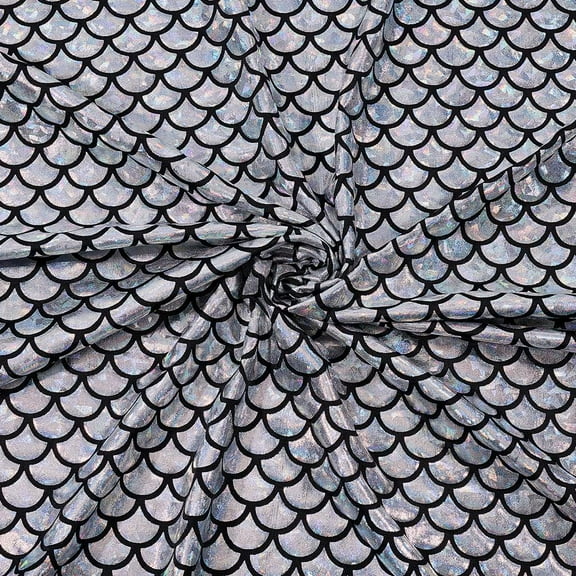 Mermaid Scales Fabric 39.4x59inch Iridescence Silver Color Sparkly Hologram Spandex 2 Way Stretch Glitter Printed Fish Scale for DIY Craft Banner Decor (AJEW-WH0314-30C-US18)