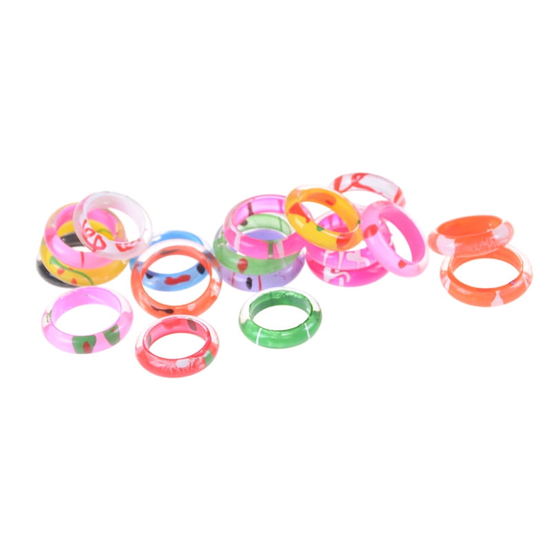 10Pcs Fancy Acrylic Resin Kids Rings Mixed colours Children Costume Gift SN 