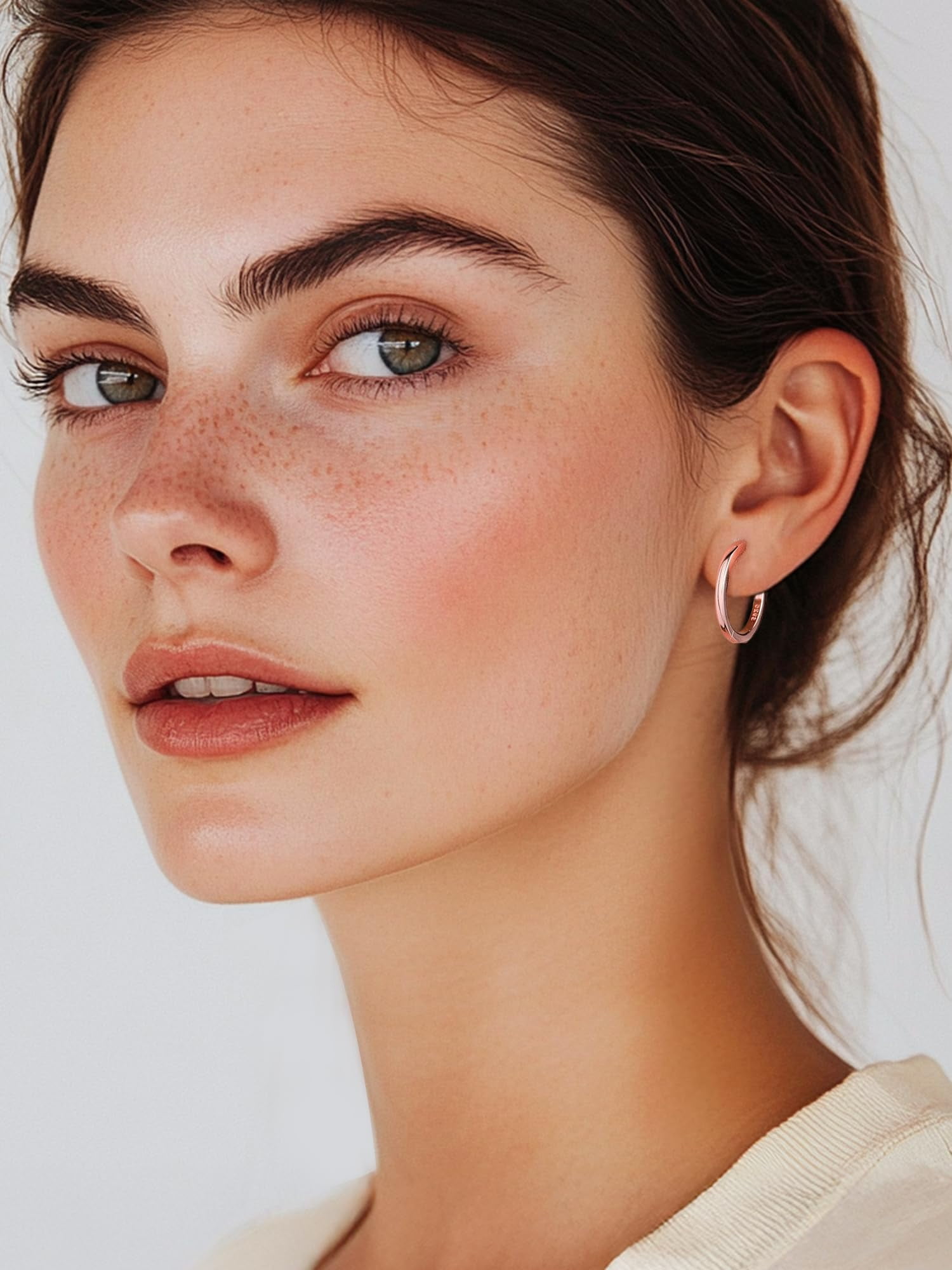 ChicSilver 925 Sterling Silver Hoop Earrings for Women Hypoallergenic Rose Gold Plated Hoop Earrings Lightweight Tiny Huggie Earring 18MM