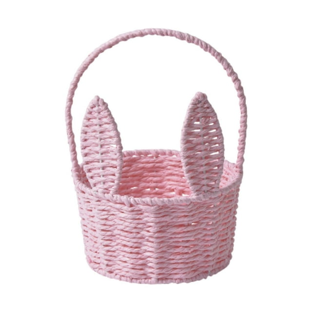 Cesta de flores, cesta de conejito de Pascua, cesta de almacenamiento portátil, vacía, para decoración de Pascua Rosa