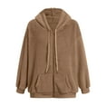 thumbnail image 4 of adviicd Womens Fleece Jacket Fall Winter Full Zip Sherpa Coat with Hood Winter Outfits (Khaki, XL), 4 of 5