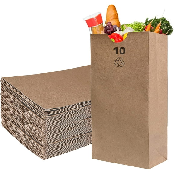 Brown Kraft Paper Bag (10 lb) Medium - Paper Lunch Bags, Small Snacks, Gift Bags, Grocery, Merchandise, Party Bags (6 5/16 x 4 3/16 x 13 3/8 in.) (10 Pound Capacity) by EcoQuality (500)
