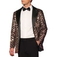 thumbnail image 4 of INSPIRE CHIC Men's Blazers Formal Tuxedo Peak Lapel One Button Glitter Argyle Sequin Blazers L Champagne, 4 of 5