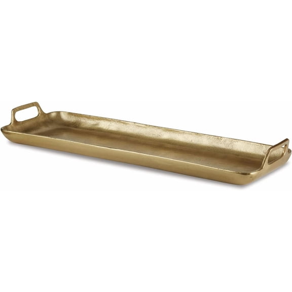 unbrand Posy Contemporary Decorative Metal Serving Tray with Handles, Display Only, Not Food Safe, Cast Aluminum, 24" Length, Gold Finish
