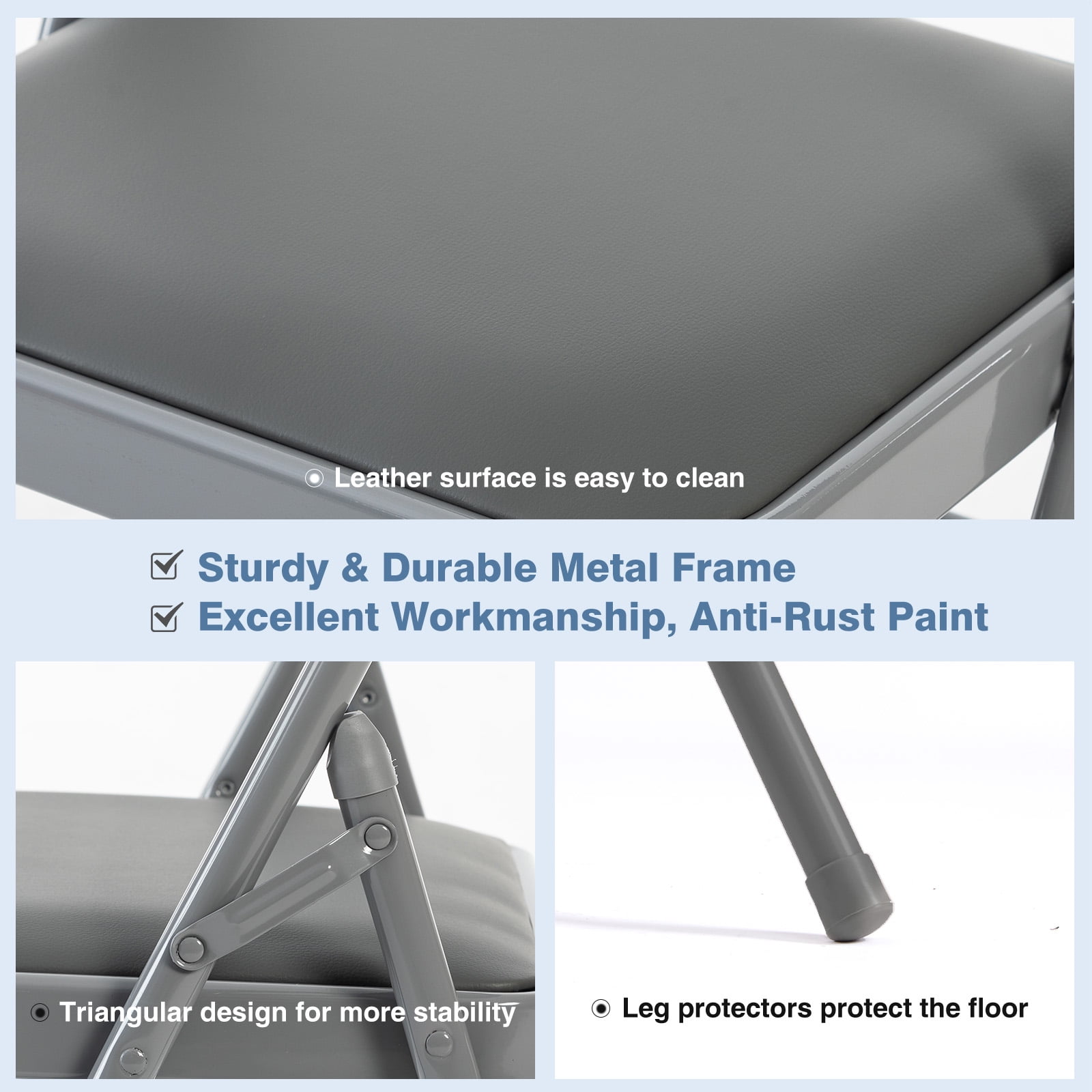 EDX 10 Pack Folding Chairs, Fabric Dining Chair Set with Padded Cushion and Back, Indoor Outdoor Seat for Home Office Events Wedding Party, PU Leather, Gray