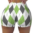 thumbnail image 2 of KLL Light green and black argyle Pattern Workout Shorts for Women Scrunch Short Gym Yoga Running Sport Active Exercise Fitness Shorts-Medium, 2 of 8