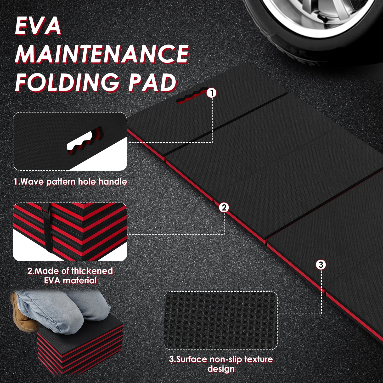 Thick Mechanic Mat Foldable EVA Mat with Handle Waterproof Mechanic Kneeling Pad for Garage Workshop Repairing Gardening 46x15.8x1.2inch