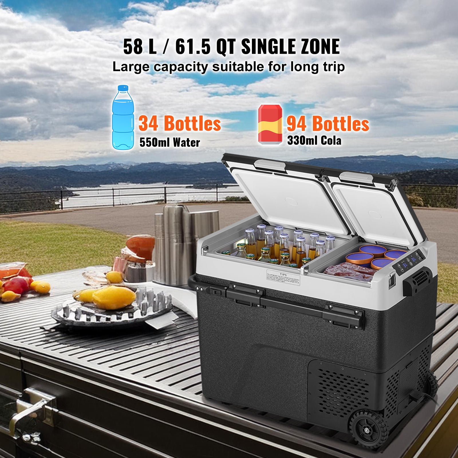 KFFKFF 12 Volt Car Refrigerators 58L / 61.5 QT RV Refrigerator, Freezer Fridge Cooler DC & AC, for Home, Travel, Camping, RV and Outdoor