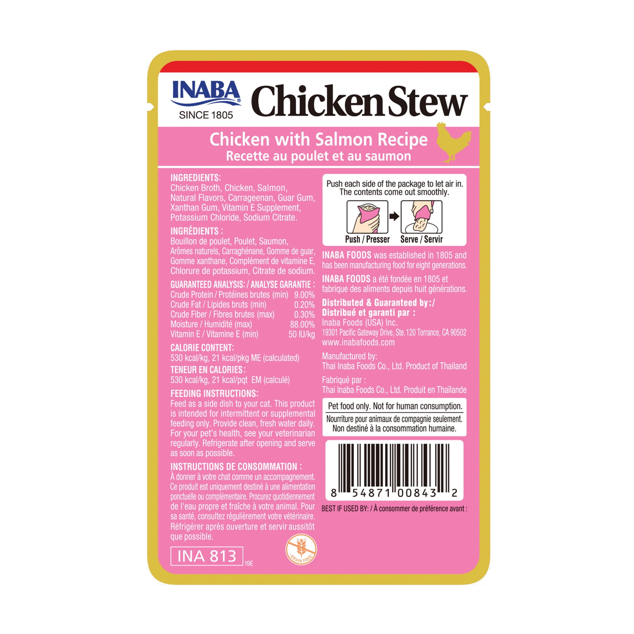 INABA Chicken Stew Gelee Cat Food Topper, Eight 1.4 oz Pouches, Chicken & Salmon