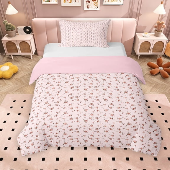 Erosebridal Pink Floral Twin Bedding for Girls, Chic Flower Duvet Cover Set, Pink Reversible, 2pcs 1 Duvet Cover and 1 Pillowcase, No Comforter