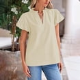 thumbnail image 3 of IROINNID Women's Cute V-Neck Short Sleeve Shirt Solid Color Fashionable Summer Blouse Trendy Casual Daily Tees(Beige,), 3 of 8