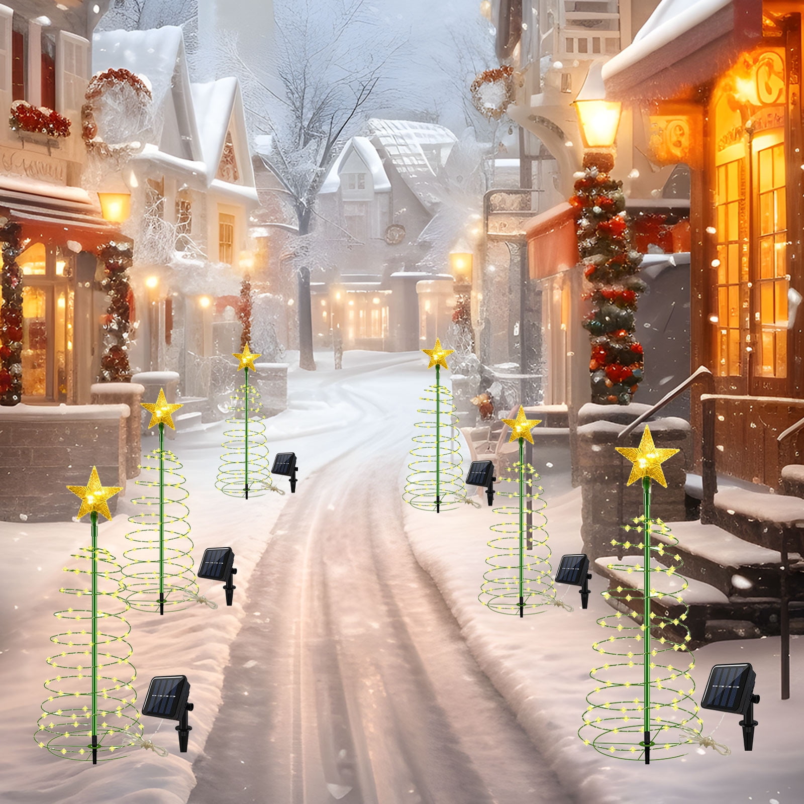 Kezqiaxn Outdoor Christmas Decorations, Solar Helix Christmas Trees LED Lights, Light Up Xmas Metal Pathways Markers with Stake, Yard Lights for Outdoor Winter Patio Walkway Driveways Green