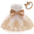 thumbnail image 1 of Vestido de Niña de las Flores AIMJCHLD de Encaje para Boda en Blanco y Dorado 18M 24M, 1 of 6