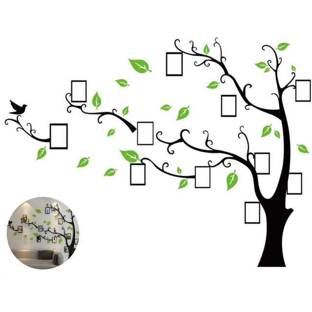 Etiqueta de la pared del árbol de la foto: hojas de color verde claro + árbol negro, el árbol es pequeño a la derecha Adepaton MZQ-0642-6