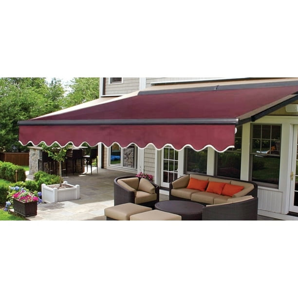 Aleko 10 X8 Sunshade Half Cassette Motorized Retractable Patio Deck Awning Burgundy Color Walmart Com Walmart Com