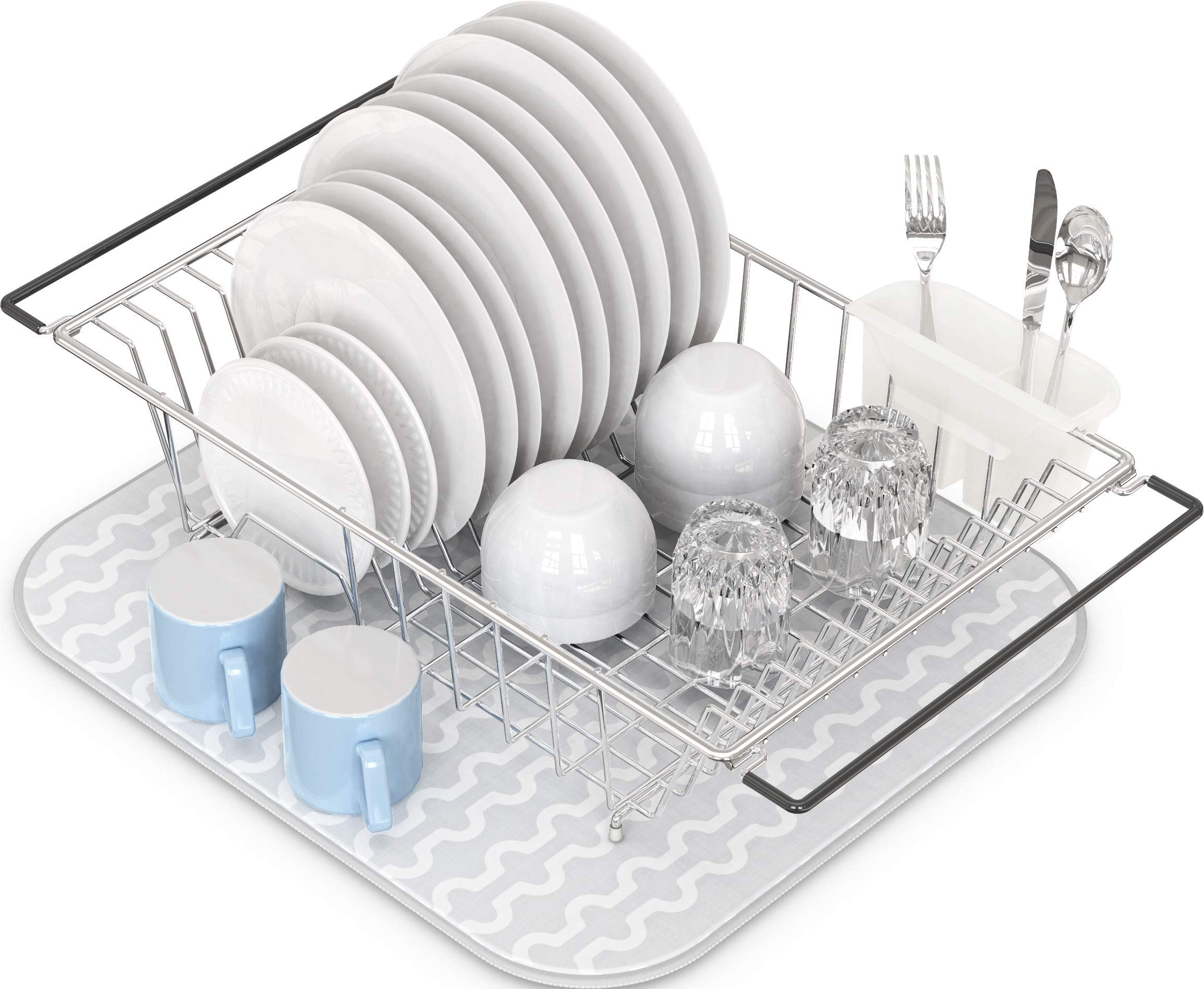  Simple Houseware Collapsible Alloy Steel Dish Drying Rack w/Dish  Mat for Storage, Chrome