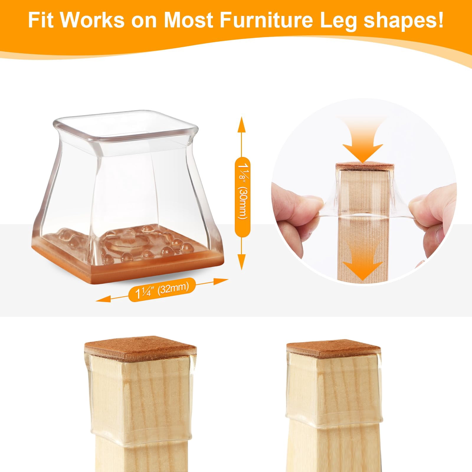 16 Pack Chair Leg Floor Protectors for Hardwood Floors, Silicone Felt Pads, Furniture Feet Covers, Scratch and Noise Reduction, Universal Large Size