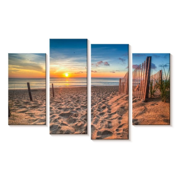 Elephant Stock North Carolina Beach Sunrise Wall Art - Horizontal Multi Panel Canvas - Living Room Wall Decor - Beach Multi Panel - Beige And Brown Decor - 24" x 14"