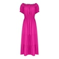 thumbnail image 5 of New Summer Arrivals SMihono Women's Bohemian Off The Shoulder Dress Casual Ruffle A Line Tiered Maxi Dresses Smocked Beach Sundress Hot Pink XL, 5 of 9