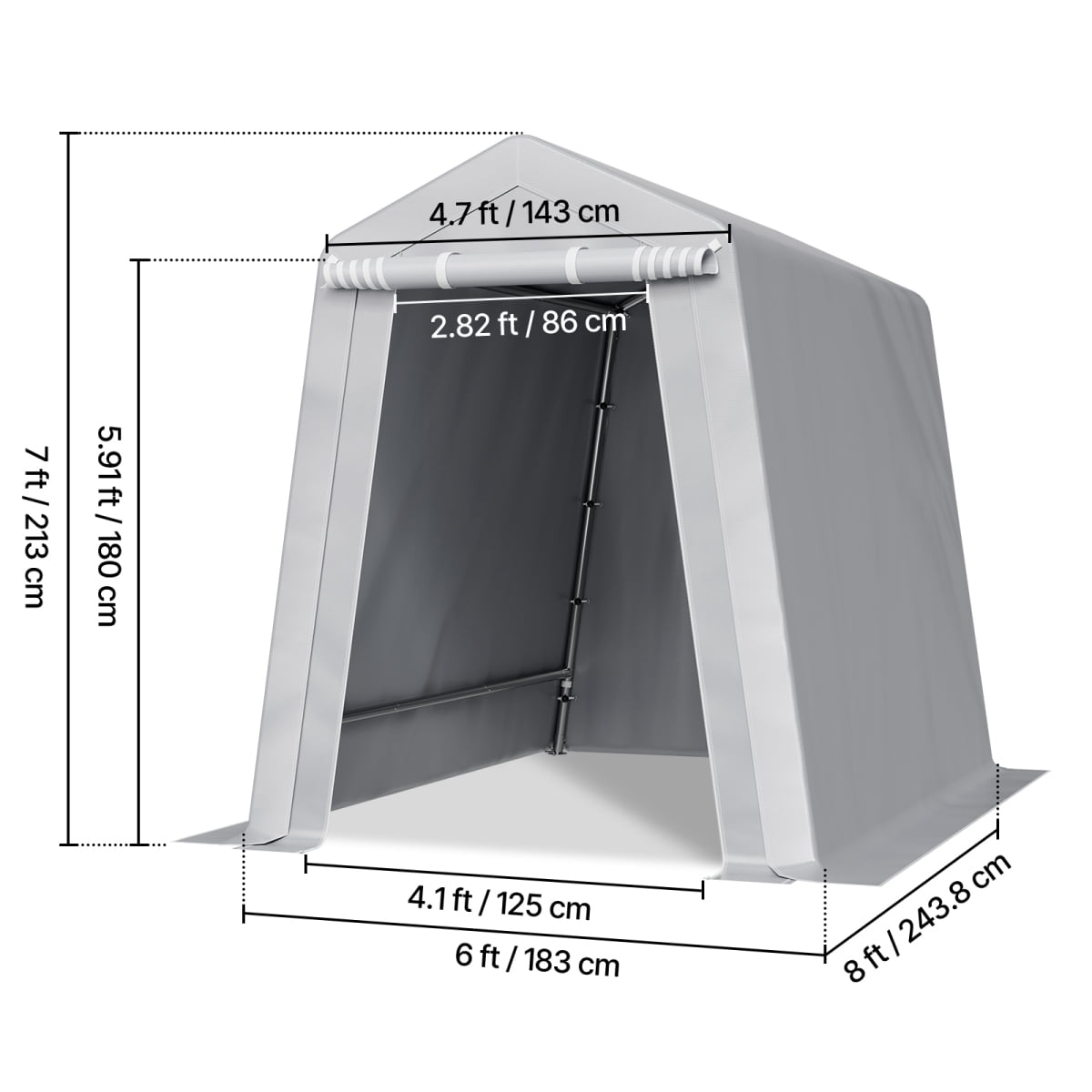 TENGDA  6x8 FT Outdoor Portable Storage Shelter Shed Waterproof Galvanized Metal Frame Carport Canopy Tent with Zipper Door for Patio Garden Equipment Storage