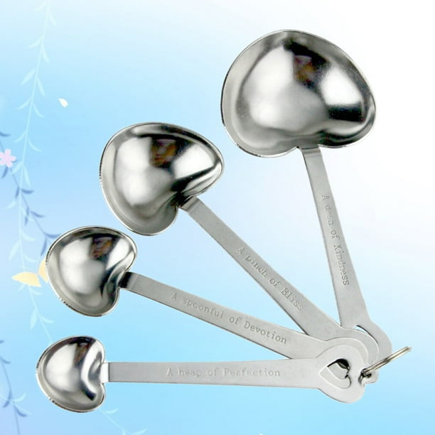 Juego de 4 cucharas medidoras plegables de acero inoxidable con forma de corazón, herramienta de cocina para especias líquidas y en polvo.