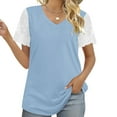 thumbnail image 7 of TKLPEHG Dressy Tops for Women Fashion Loose Going Out Tops Short Sleeve T Shirts Summer Color Block Graphic Tee Casual V Neck Tshirt Lightweight Blouse(Light Blue,XL), 7 of 7