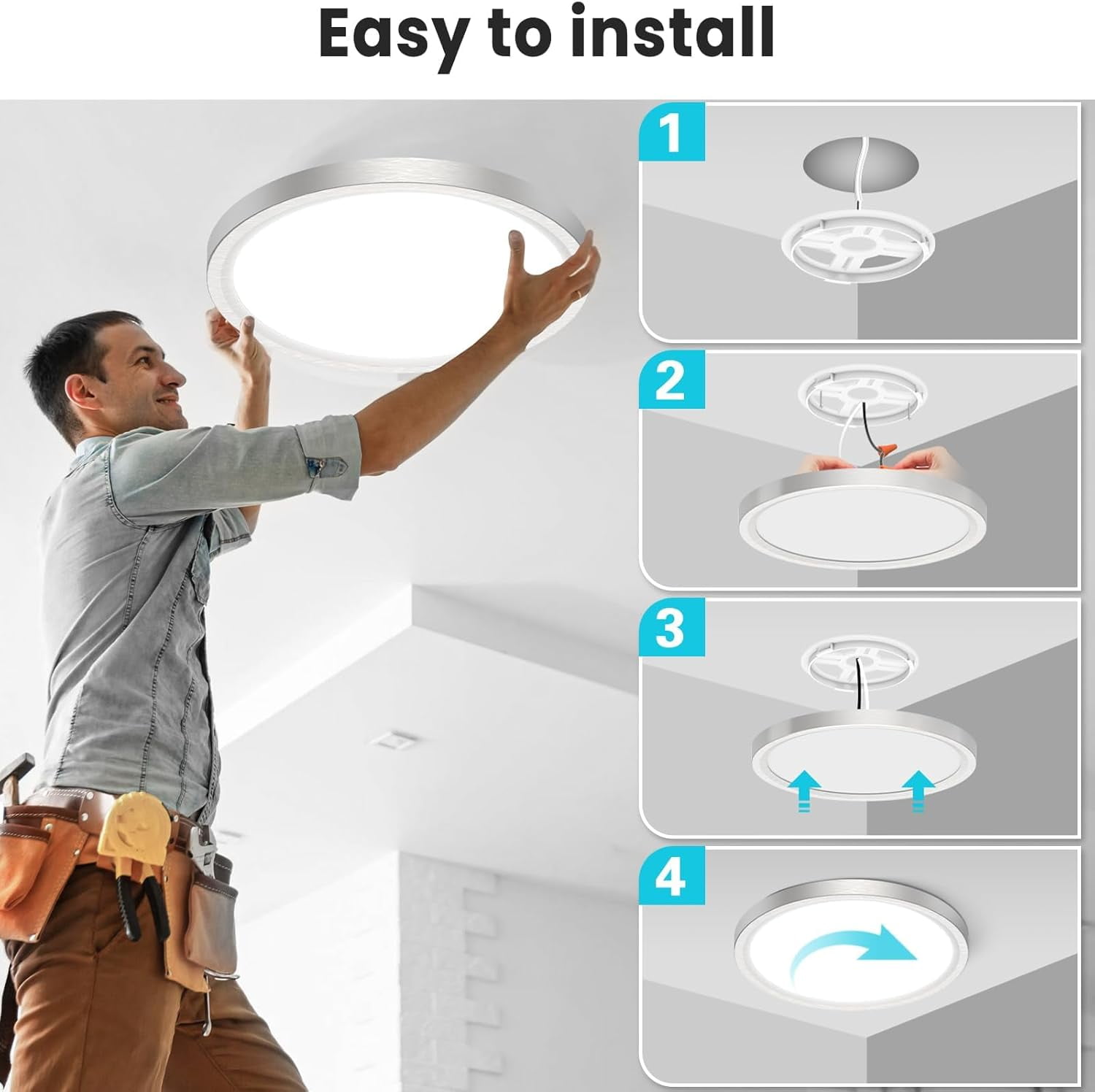 libtit 12 inch Flush Mount LED Ceiling Light Fixture, 3000K 4000K 6500K Adjustable, 28W 3200lm Round Ceiling Lamp for Bathroom Hallway Kitchen Bedroom