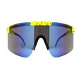 thumbnail image 2 of 80s Pop Paint Splatter Rimless Half Rim Oversize Sport Plastic Sunglasses Yellow Blue Mirror, 2 of 4