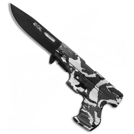 Tactical Black and White Camo Assisted Opening Knife with