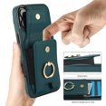 thumbnail image 6 of Premium PU Leather for iPhone 16 Card Slots Wallet Back Case, Classic with Ring Kickstand Magnetic Button Stylish Drop Protection Phone Case Cover for iPhone 16, Green, 6 of 9