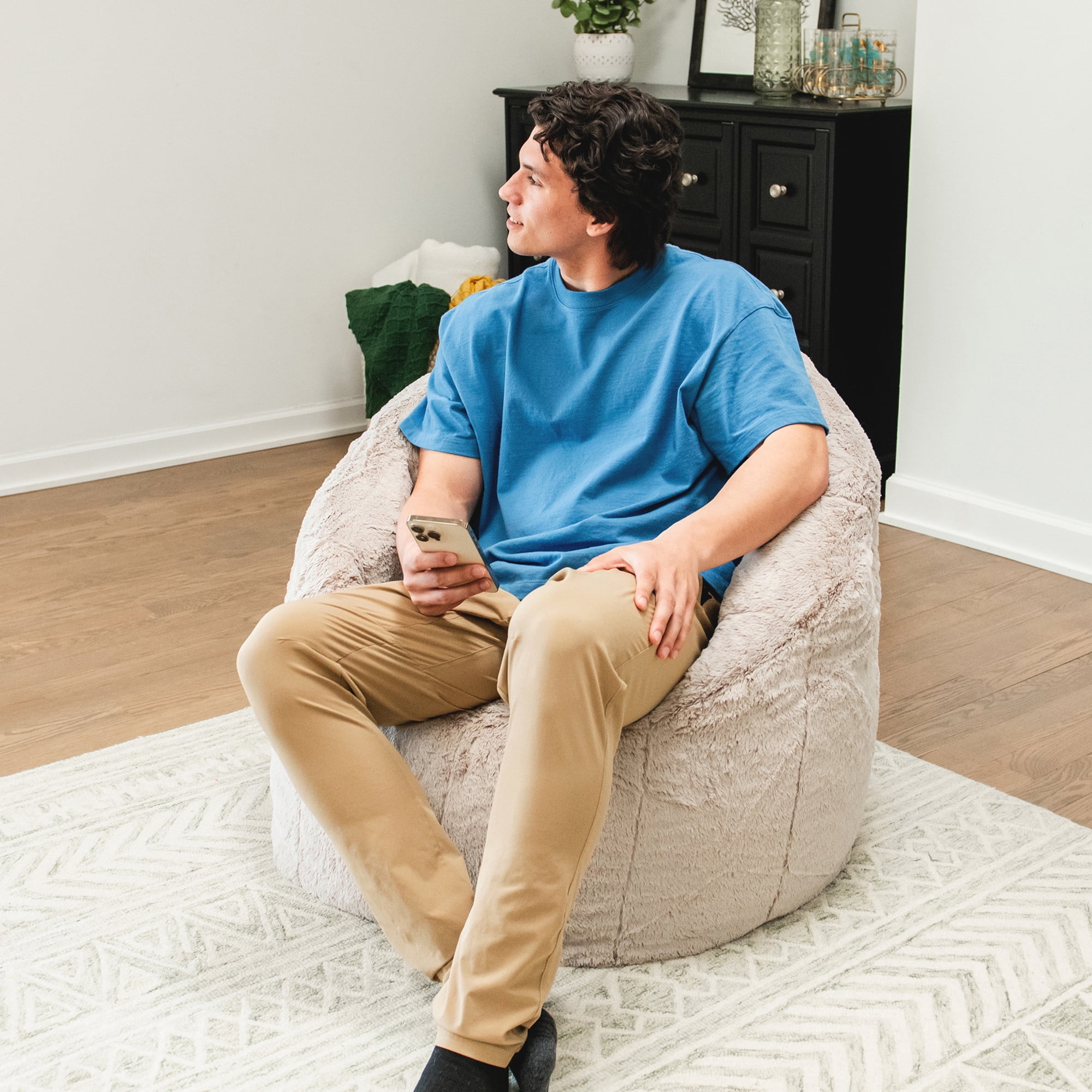 Big Joe Milano Bean Bag Chair for Kids, Teens, Adults, Ultra-Soft Taupe Plushie Polyester Blend, Lightweight Seat for Reading Nook and Gaming, 2.5 foot Refillable