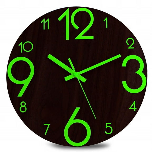 Luminous Wall Clock - 12'' Non-Ticking Silent Wooden Clocks with Night Light - Large Decorative Wall Clock for Kitchen Office Bedroom,Battery Operated (Brown Face)