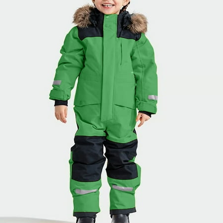 Clearance Sales Kids Girls Boys One Piece Snowsuits Hooded Winter Outdoor Overalls Snowboarding Ski Suits Colorful Snowsuits Ski Suits Jackets Winter Jumpsuits Black and Friday Deals 2024 Green 90